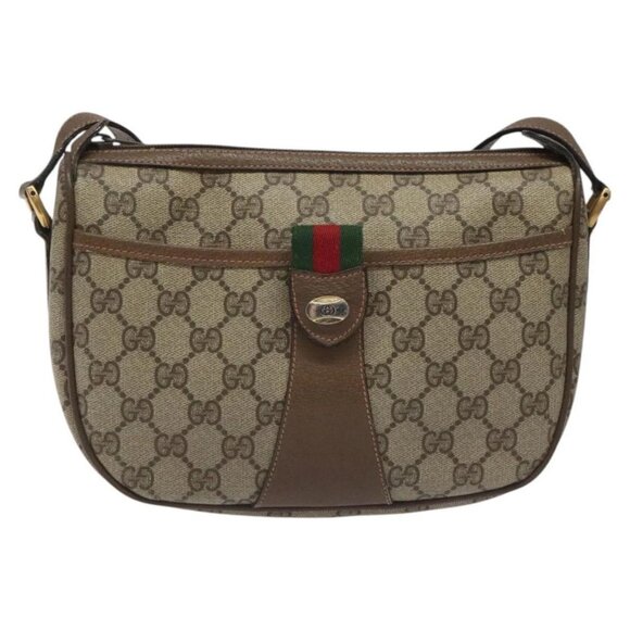 GUCCI GG Supreme Web Sherry Line Shoulder Bag PVC Beige Gold Red Auth ki5490 - Picture 2 of 16